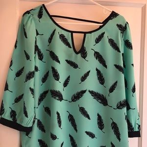 Teal feather blouse
